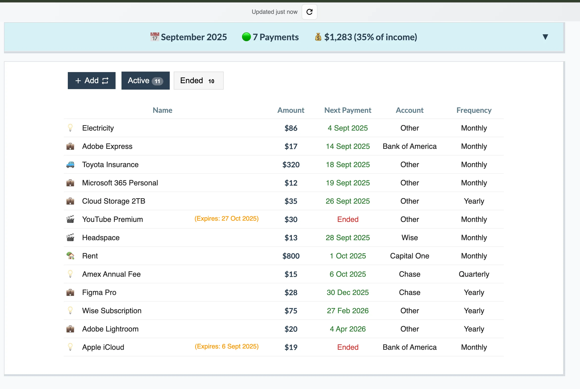 Fixed Expenses Tab
