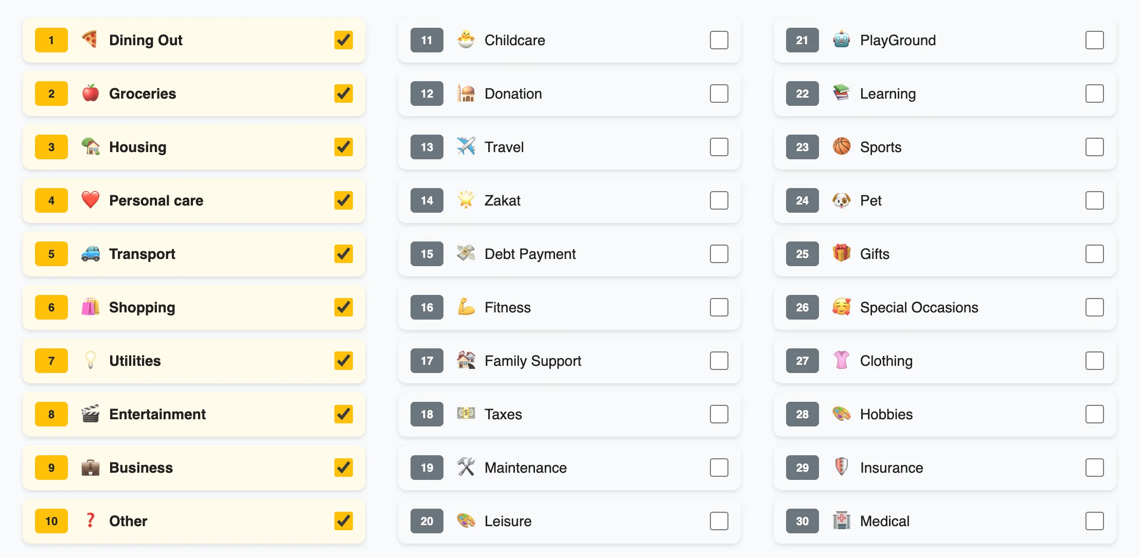 Custom Categories