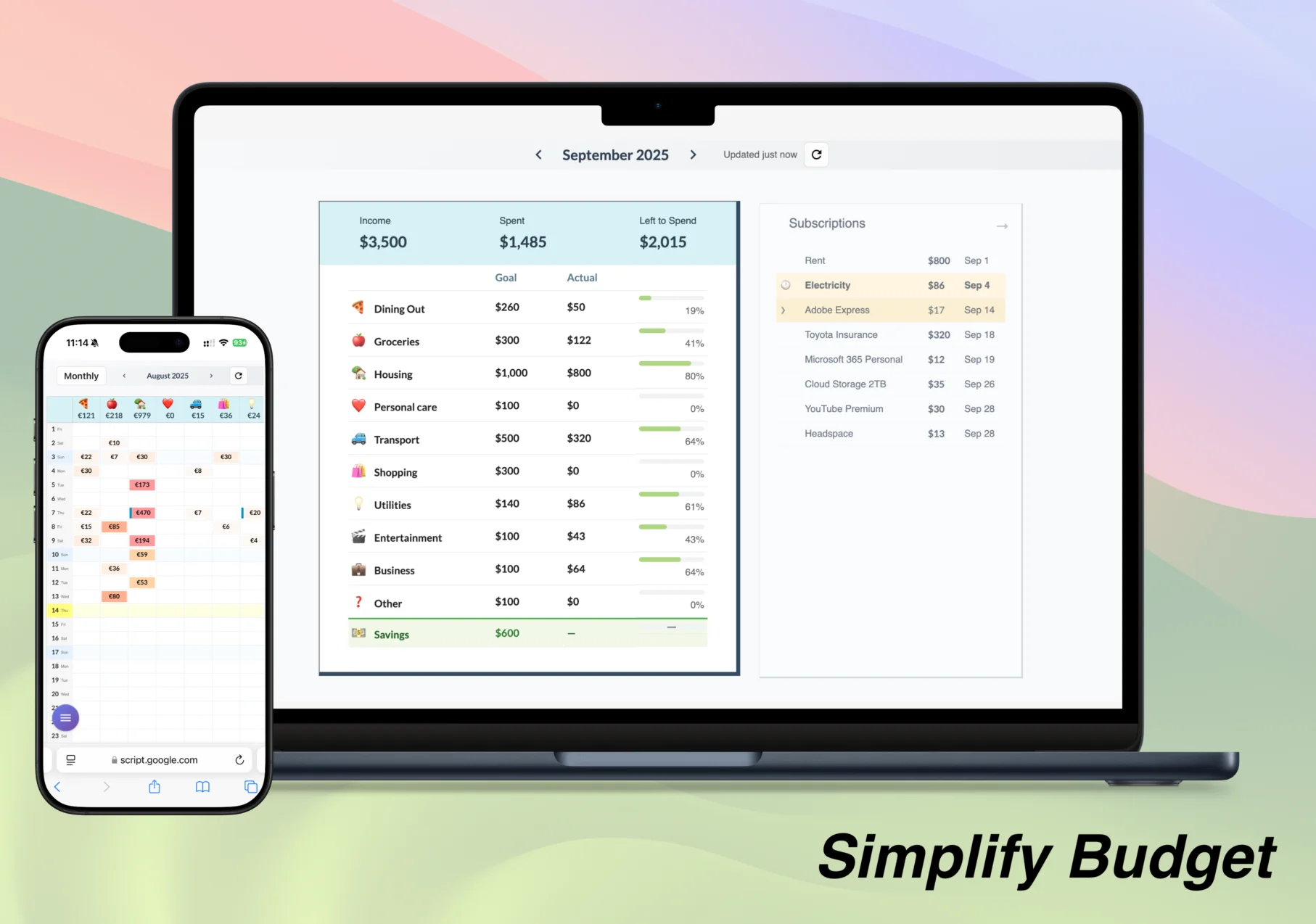 Simplify Monthly Expense Calendar