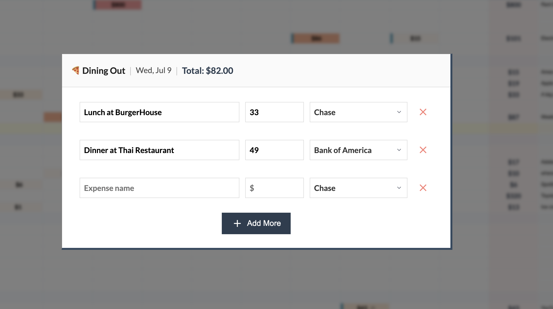 Expense Entry Popup