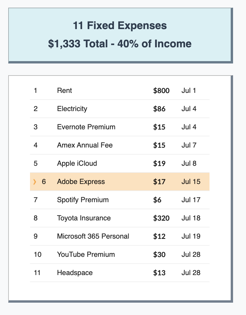 Fixed Expenses Integration